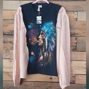 Upcycled Graphic Long Sleeve Top with Beautiful Sleeves